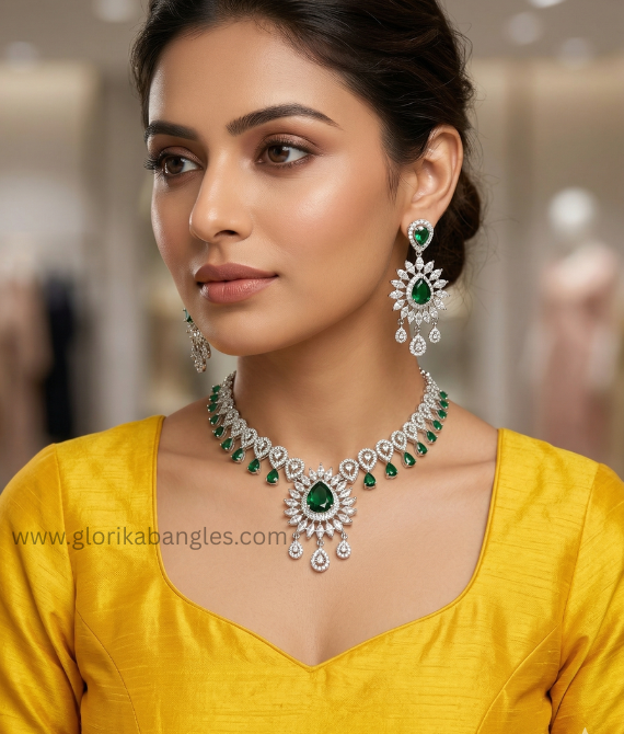 Premium Pear-Cut American Diamond Choker & Earring Set